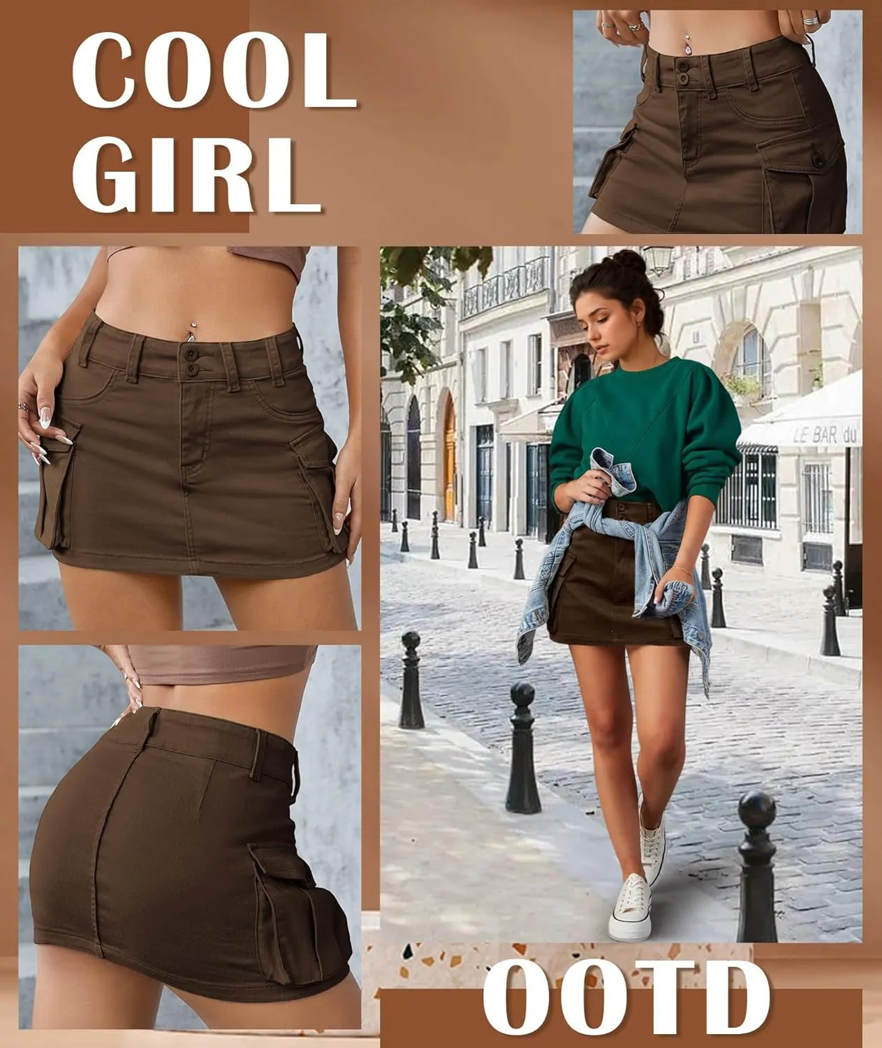 EARKOHA Women's Mini Cargo Skirt Y2K Low Waist Button Short Bodycon Denim Jean With Flap Pockets
