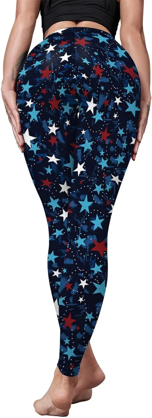 Eciodci Women's American Flag Leggings USA 4th of July Patriotic Stripes High Waist Soft Stretchy Yoga Pants
