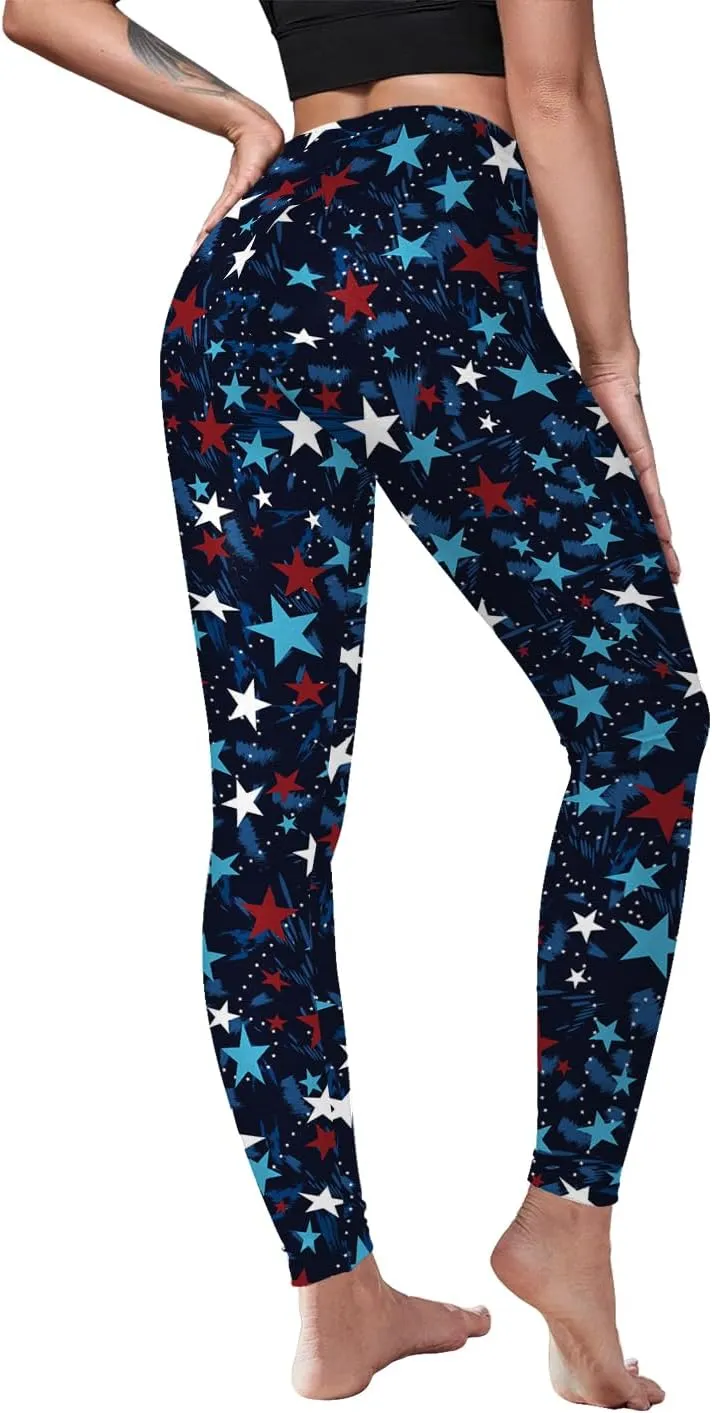 Eciodci Women's American Flag Leggings USA 4th of July Patriotic Stripes High Waist Soft Stretchy Yoga Pants