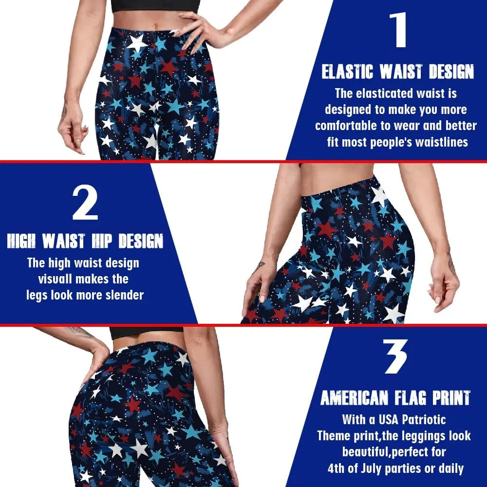 Eciodci Women's American Flag Leggings USA 4th of July Patriotic Stripes High Waist Soft Stretchy Yoga Pants