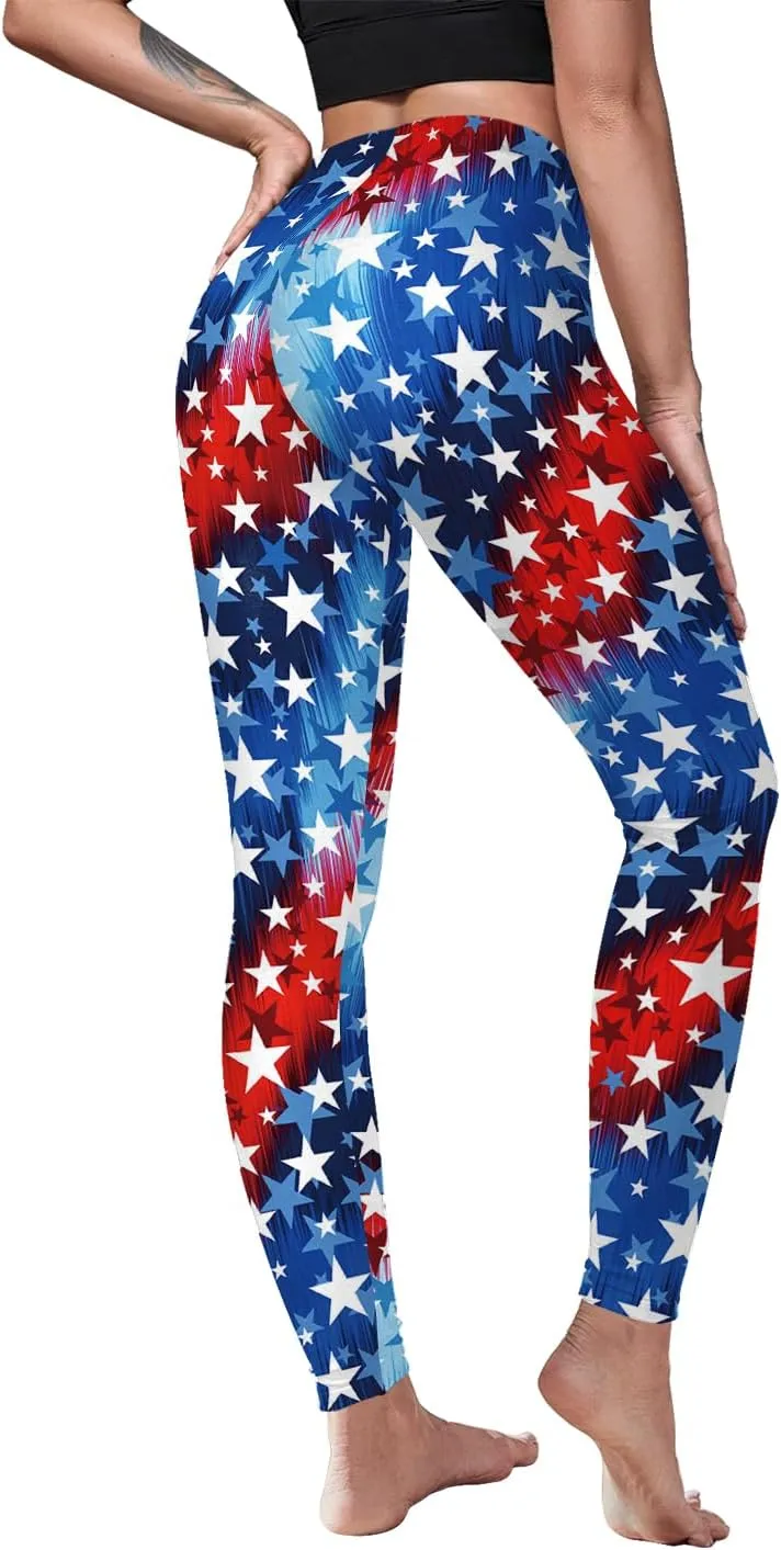 Eciodci Women's American Flag Leggings USA 4th of July Patriotic Stripes High Waist Soft Stretchy Yoga Pants