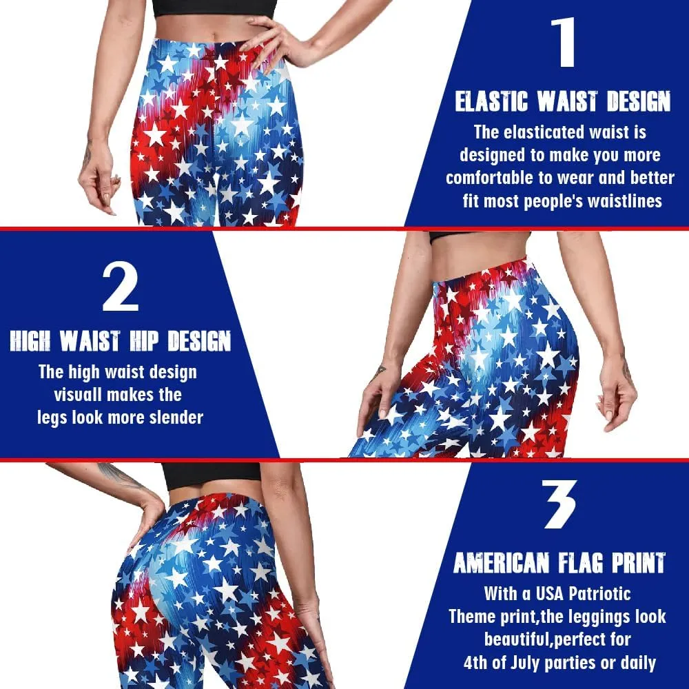 Eciodci Women's American Flag Leggings USA 4th of July Patriotic Stripes High Waist Soft Stretchy Yoga Pants
