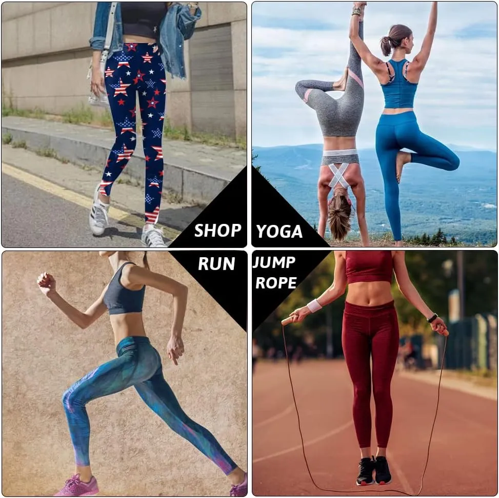 Eciodci Women's American Flag Leggings USA 4th of July Patriotic Stripes High Waist Soft Stretchy Yoga Pants