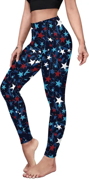 Eciodci Women's American Flag Leggings USA 4th of July Patriotic Stripes High Waist Soft Stretchy Yoga Pants