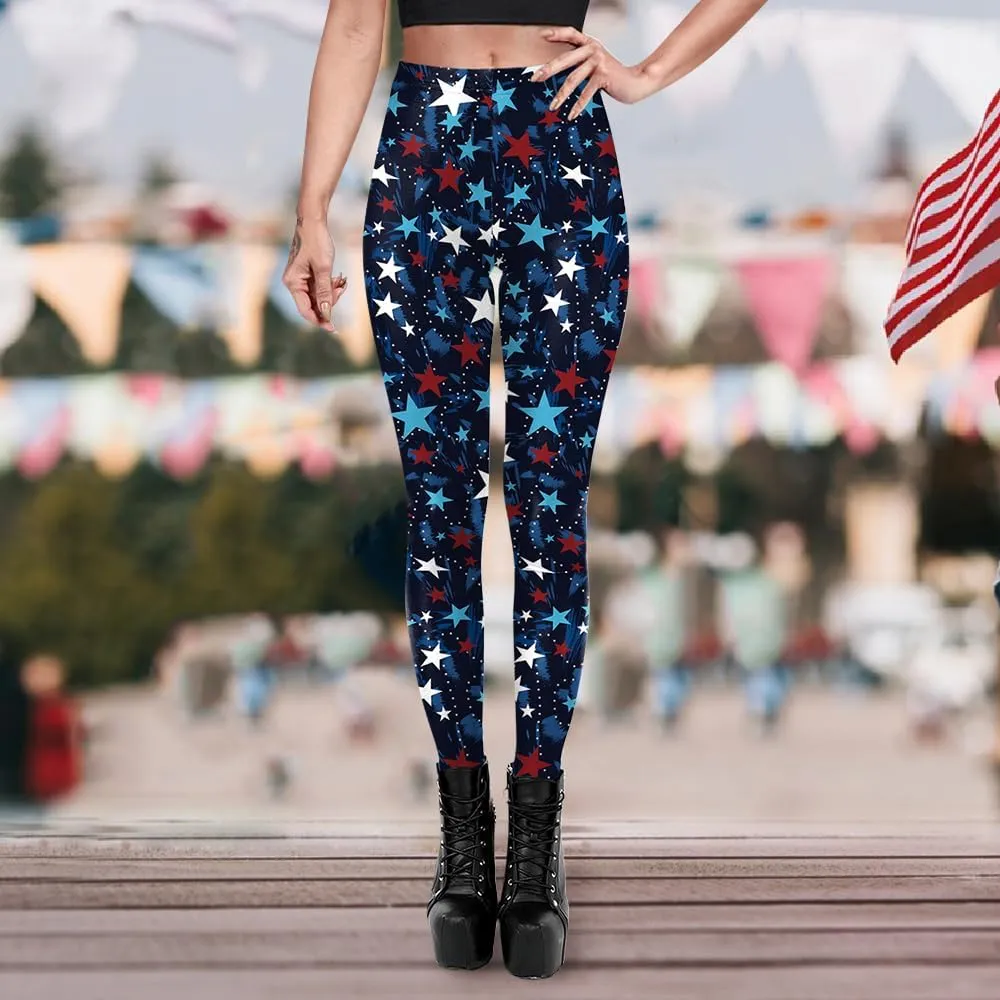 Eciodci Women's American Flag Leggings USA 4th of July Patriotic Stripes High Waist Soft Stretchy Yoga Pants
