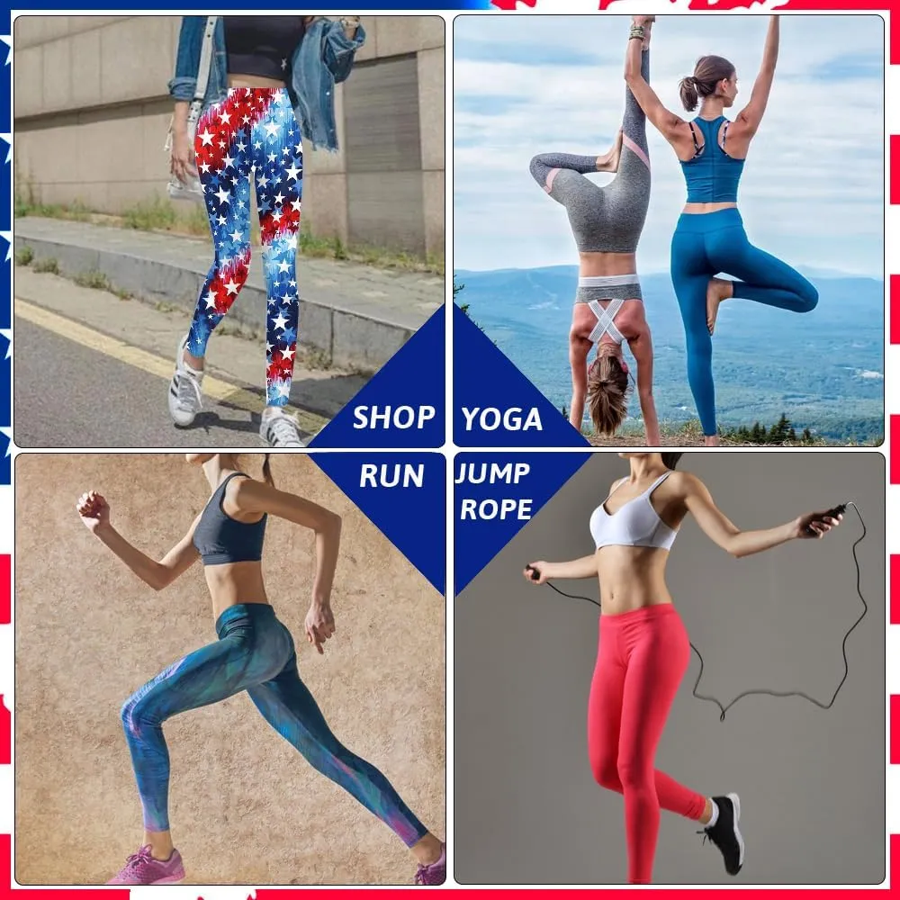 Eciodci Women's American Flag Leggings USA 4th of July Patriotic Stripes High Waist Soft Stretchy Yoga Pants