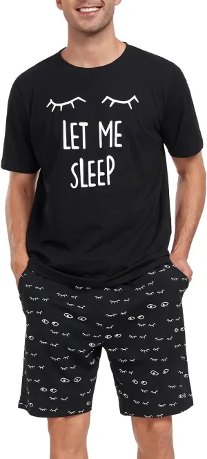EISHOPEER Mens Modal Pajamas Set Short Sleeve Printed Soft 2 Pieces Lounge Set S-XXL
