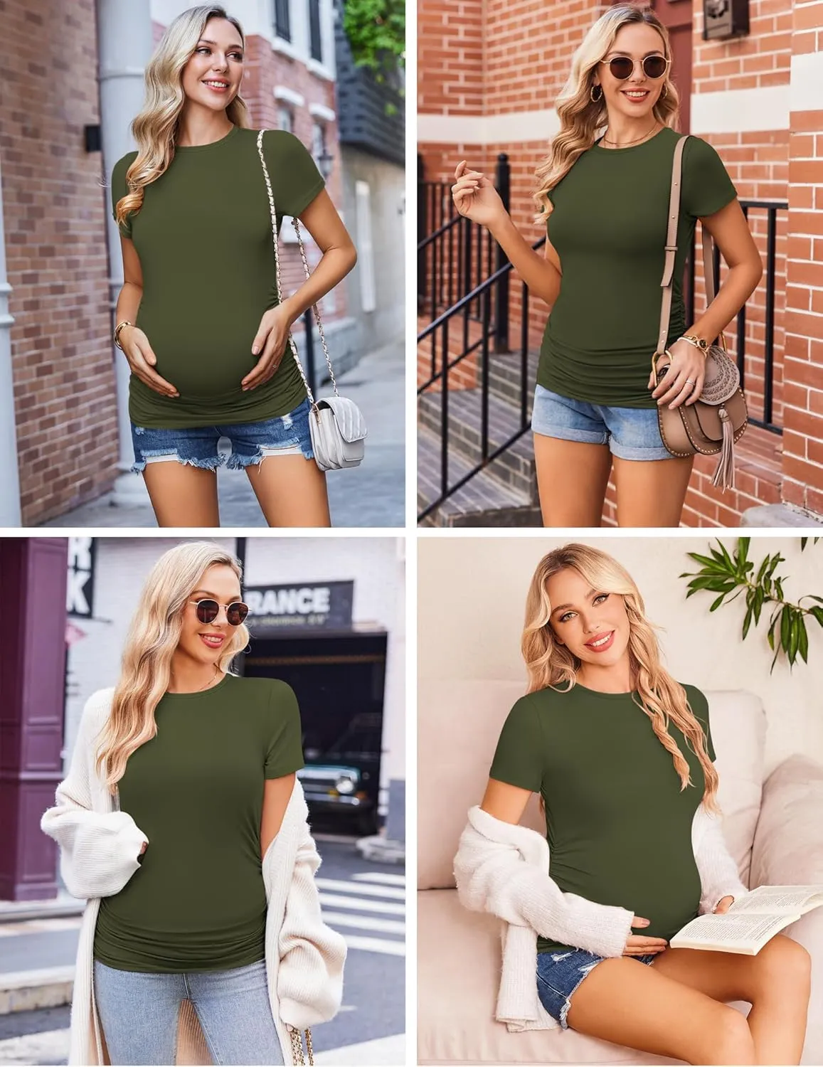 Ekouaer Womens Maternity Shirts Short Sleeve 3 Packs Crew Neck Pregnancy Tee Tops Tunic Blouse Soft Mama Clothes S-XXL