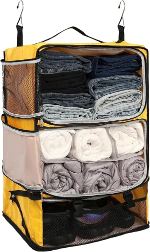 ELEZAY Hanging Packing Cubes Portable Closet 3-Shelf Travel Collapsible Compression Garment Organizer for Carry-on Luggage Suitcase Space Saver Bag XX-Large_No Side Pockets, Yellow