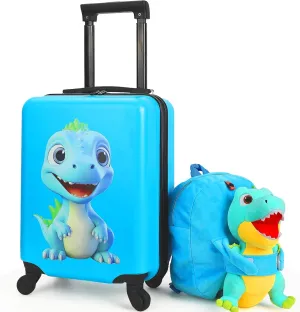 emissary Kids Luggage With Wheels, 18" Hardside Dinosaur Toddler Suitcases with Backpack for Boys, Airline Approved Kids Carry on Rolling Travel Luggage Set Gifts for Children