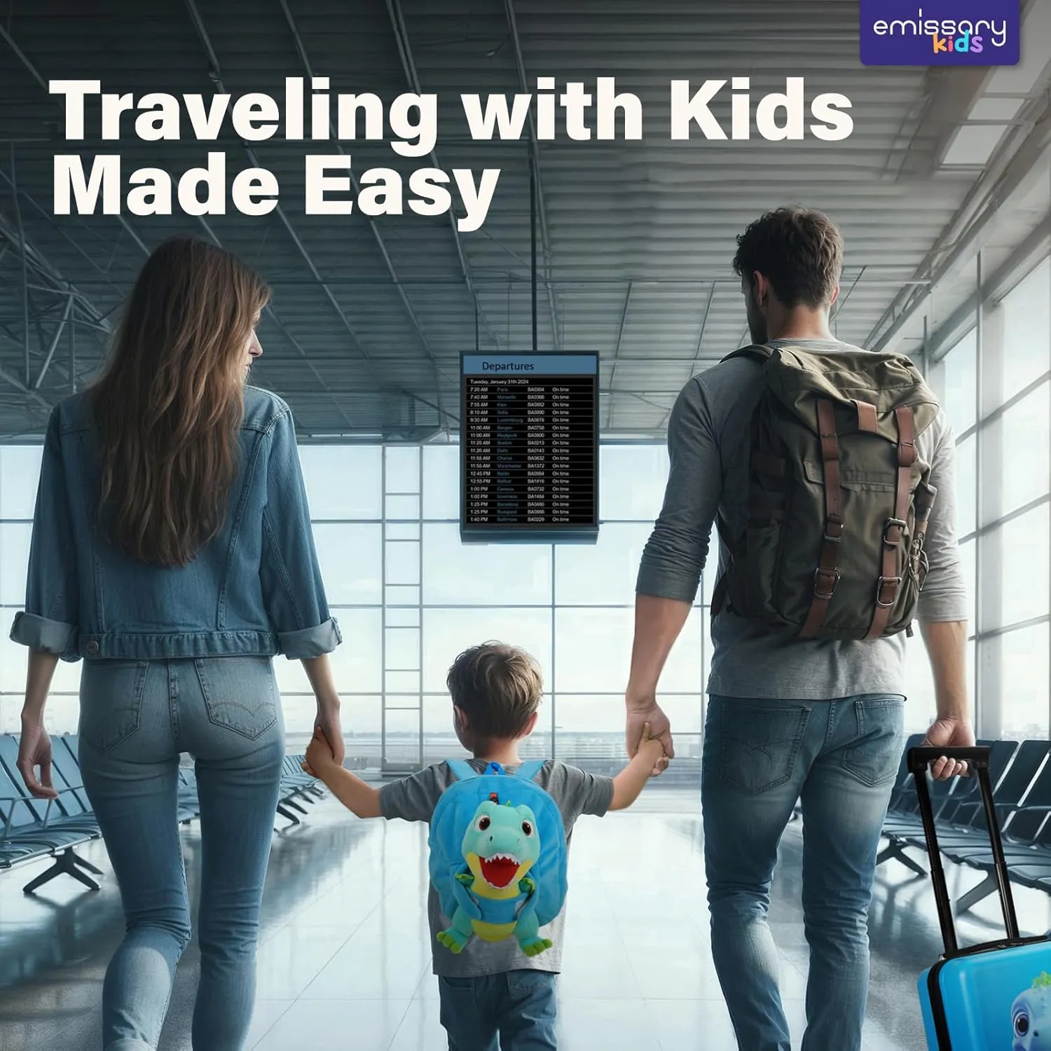 emissary Kids Luggage With Wheels, 18" Hardside Dinosaur Toddler Suitcases with Backpack for Boys, Airline Approved Kids Carry on Rolling Travel Luggage Set Gifts for Children