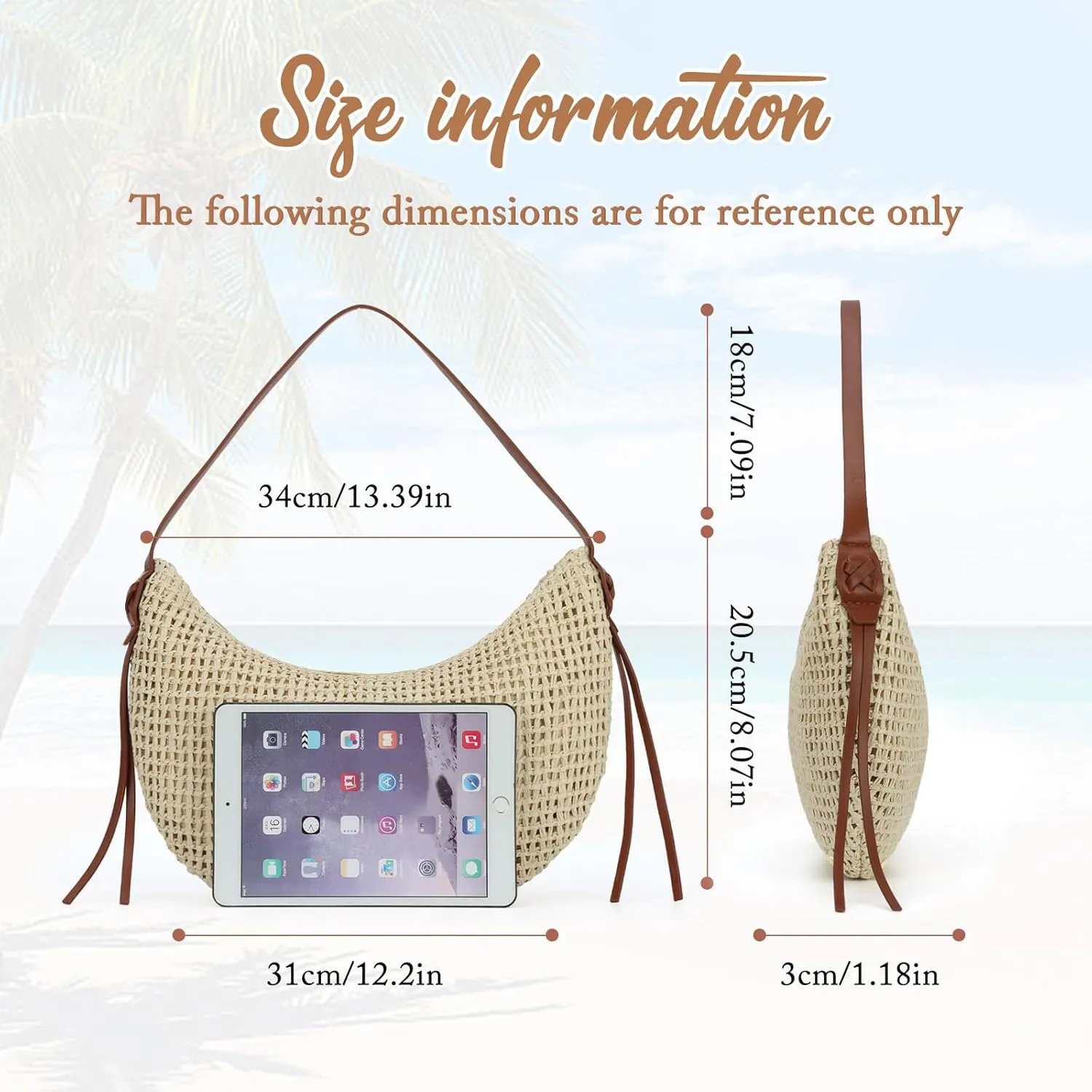 Emprier Straw Shoulder Bag for Women Raffia Woven Tote Handbag Summer Beach Purse Trendy Crescent Bag