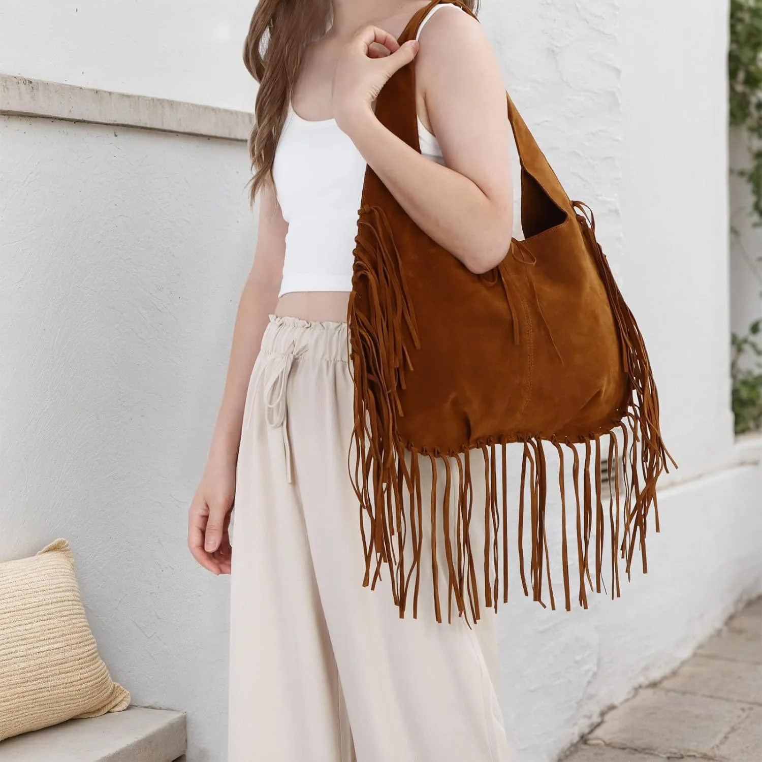 Emprier vintage Fringe Shoulder Bags for Women Western Hobo Handbags Vegan Faux Suede Leather Tassel Purse