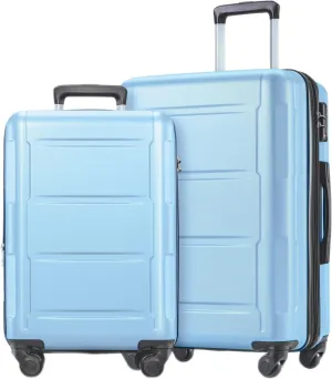 Expandable Spinner Wheel 2 Piece Luggage Set Lightweight ABS Suitcase 20inch & 24inch, Light Blue