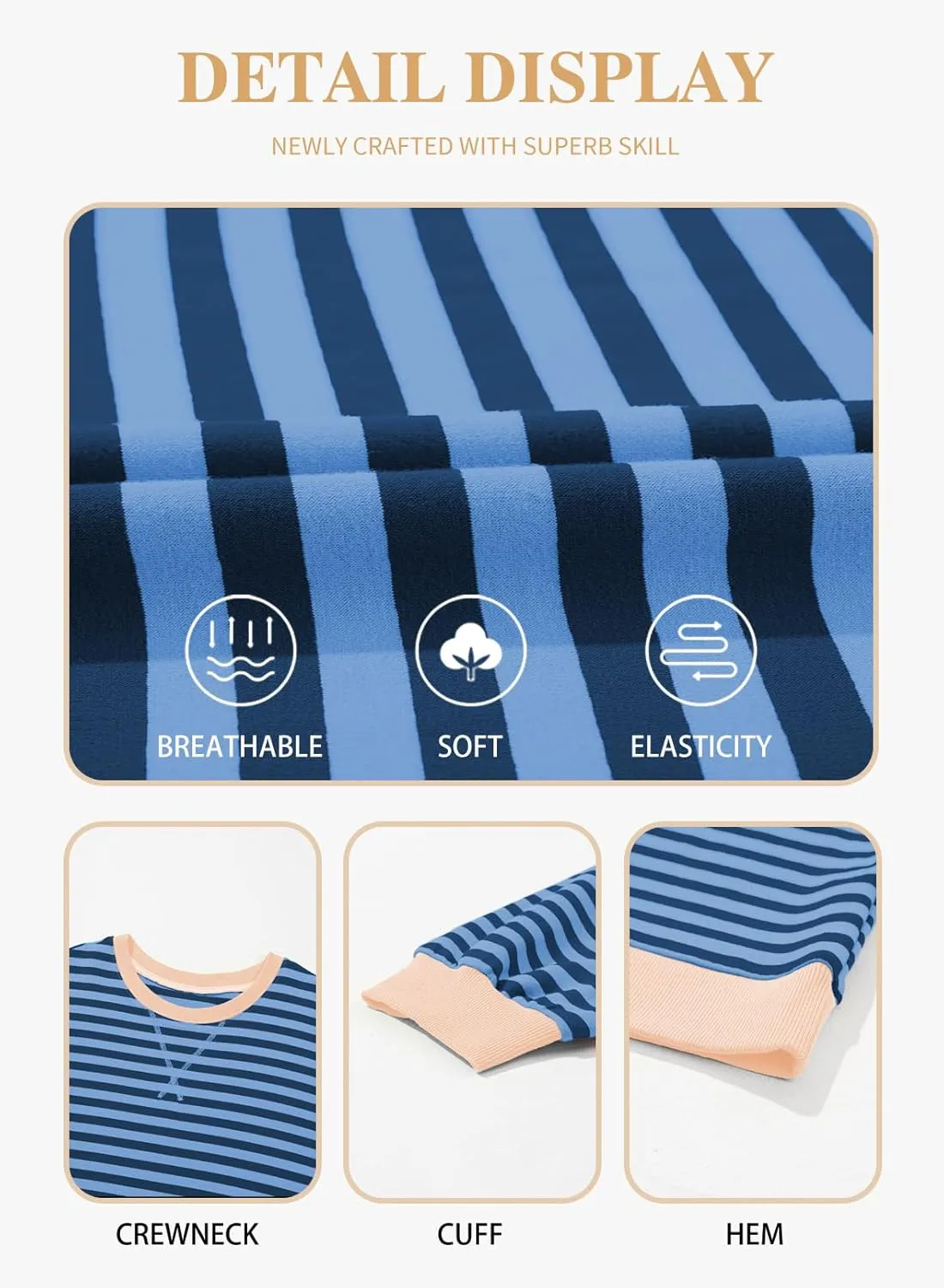 Eytino Women Plus Size Sweatshirt Striped Color Block Crew Neck Pullover Tops Long Sleeve Casual Shirt(1X-5X)