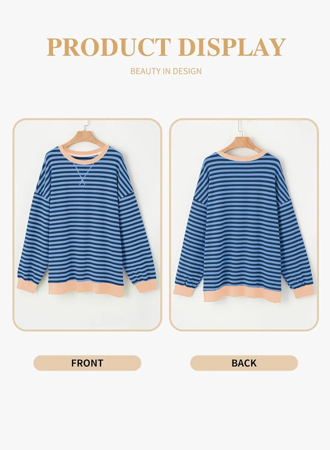 Eytino Women Plus Size Sweatshirt Striped Color Block Crew Neck Pullover Tops Long Sleeve Casual Shirt(1X-5X)