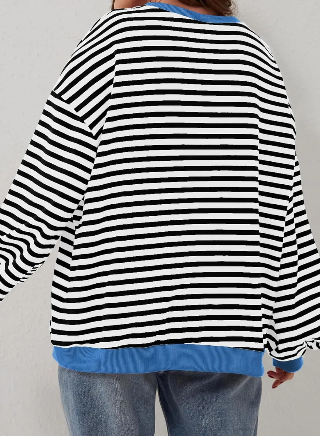 Eytino Women Plus Size Sweatshirt Striped Color Block Crew Neck Pullover Tops Long Sleeve Casual Shirt(1X-5X)