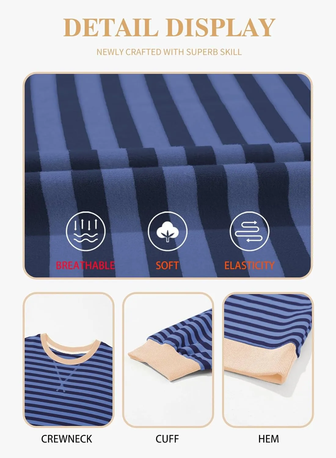 Eytino Women Plus Size Sweatshirt Striped Color Block Crew Neck Pullover Tops Long Sleeve Casual Shirt(1X-5X)