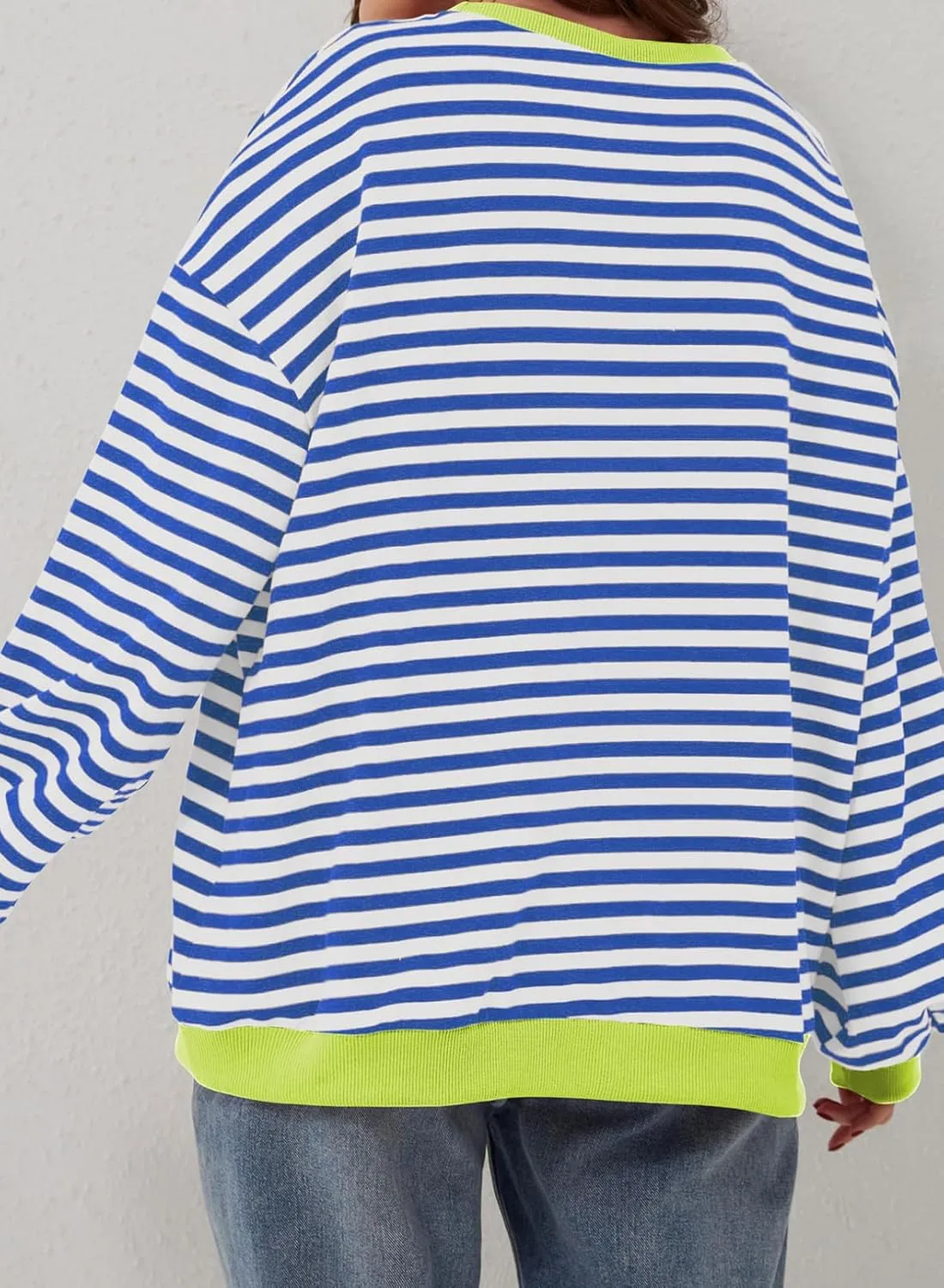 Eytino Women Plus Size Sweatshirt Striped Color Block Crew Neck Pullover Tops Long Sleeve Casual Shirt(1X-5X)