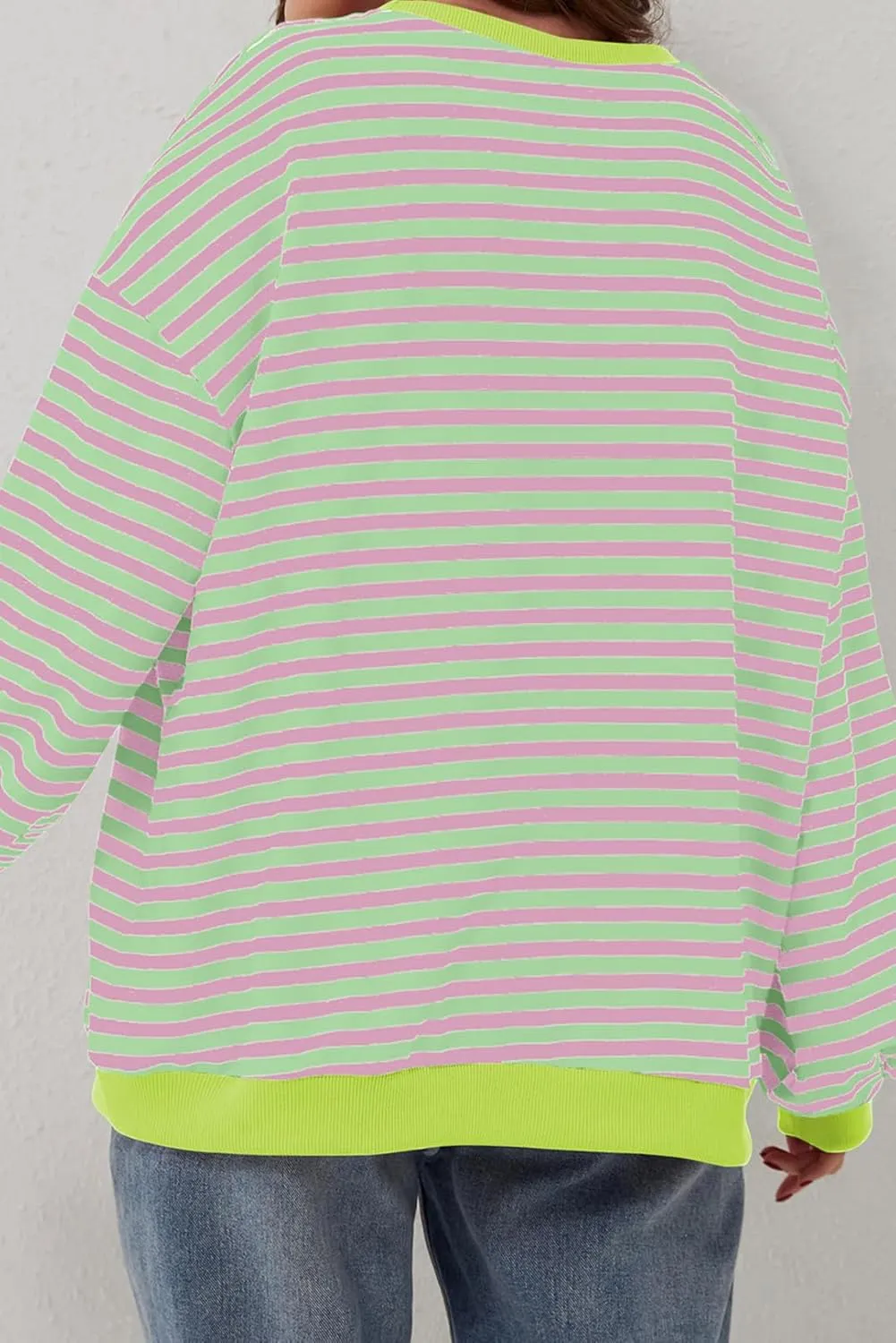 Eytino Women Plus Size Sweatshirt Striped Color Block Crew Neck Pullover Tops Long Sleeve Casual Shirt(1X-5X)