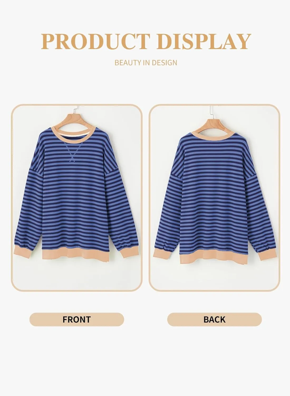 Eytino Women Plus Size Sweatshirt Striped Color Block Crew Neck Pullover Tops Long Sleeve Casual Shirt(1X-5X)