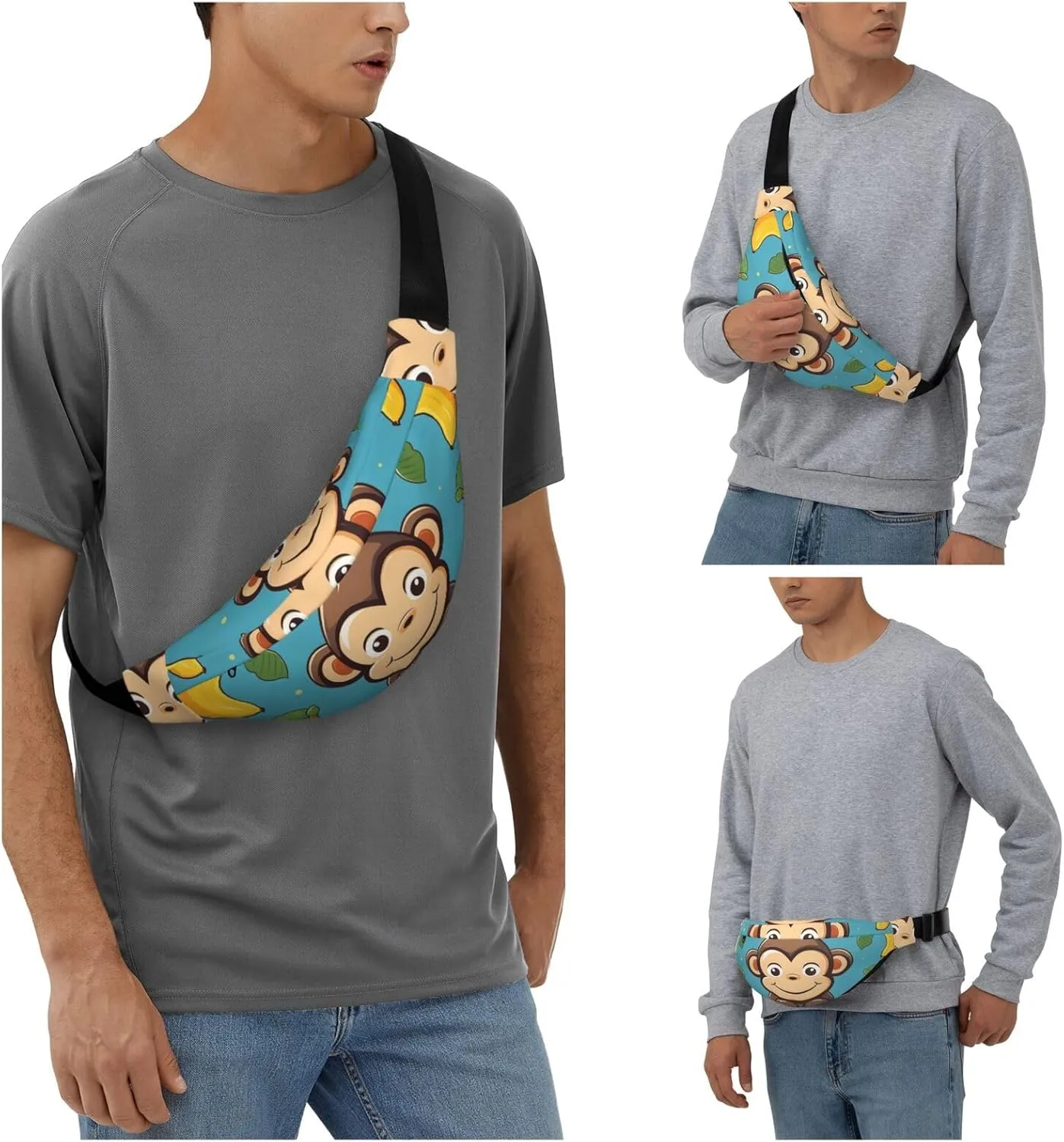 Fanny Pack Monkey And Banana Pattern Waist Pack For Women Men Waterproof Belt Bag With Adjustable Belt Casual Crossbody Bag Travel Waist Bag For Sports Running Cycling