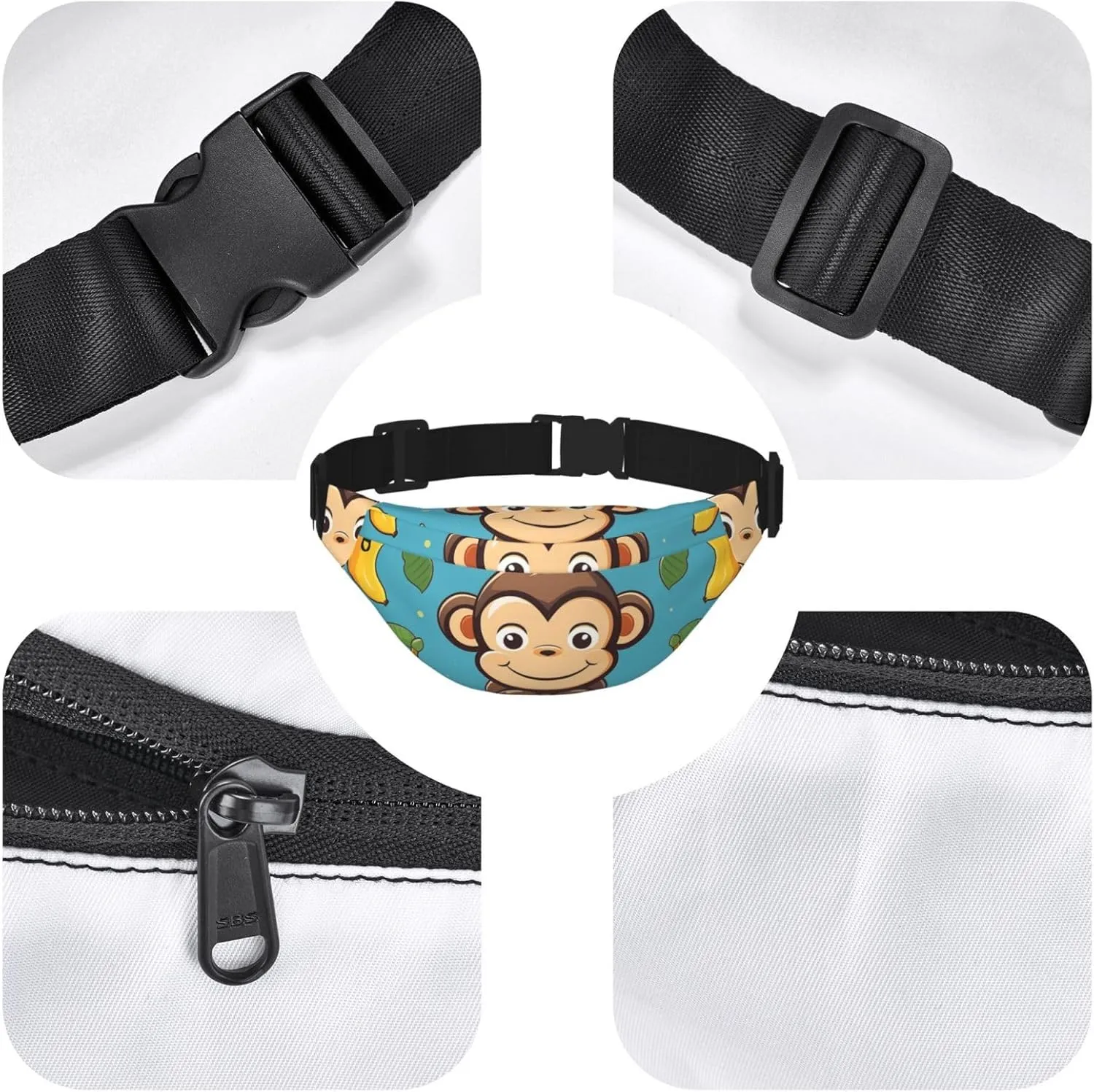 Fanny Pack Monkey And Banana Pattern Waist Pack For Women Men Waterproof Belt Bag With Adjustable Belt Casual Crossbody Bag Travel Waist Bag For Sports Running Cycling