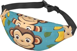 Fanny Pack Monkey And Banana Pattern Waist Pack For Women Men Waterproof Belt Bag With Adjustable Belt Casual Crossbody Bag Travel Waist Bag For Sports Running Cycling