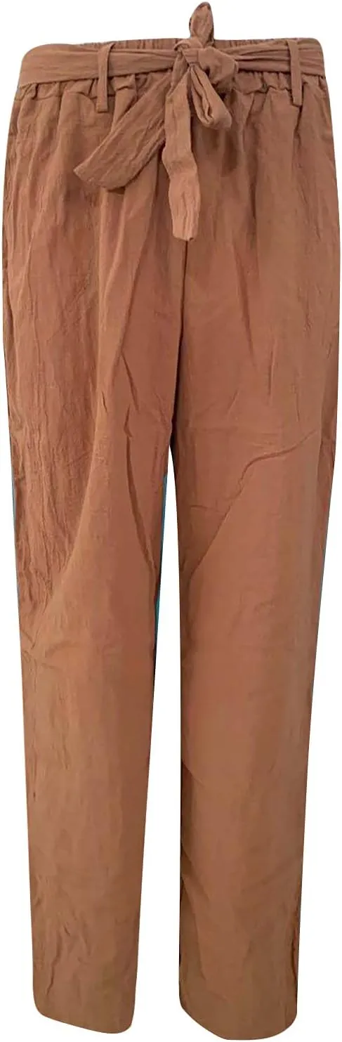 fartey Women Straight Leg Linen Pants Casual Loose High Waist Palazzo Pants Drawstring Wide Leg Summer Trousers with Pockets