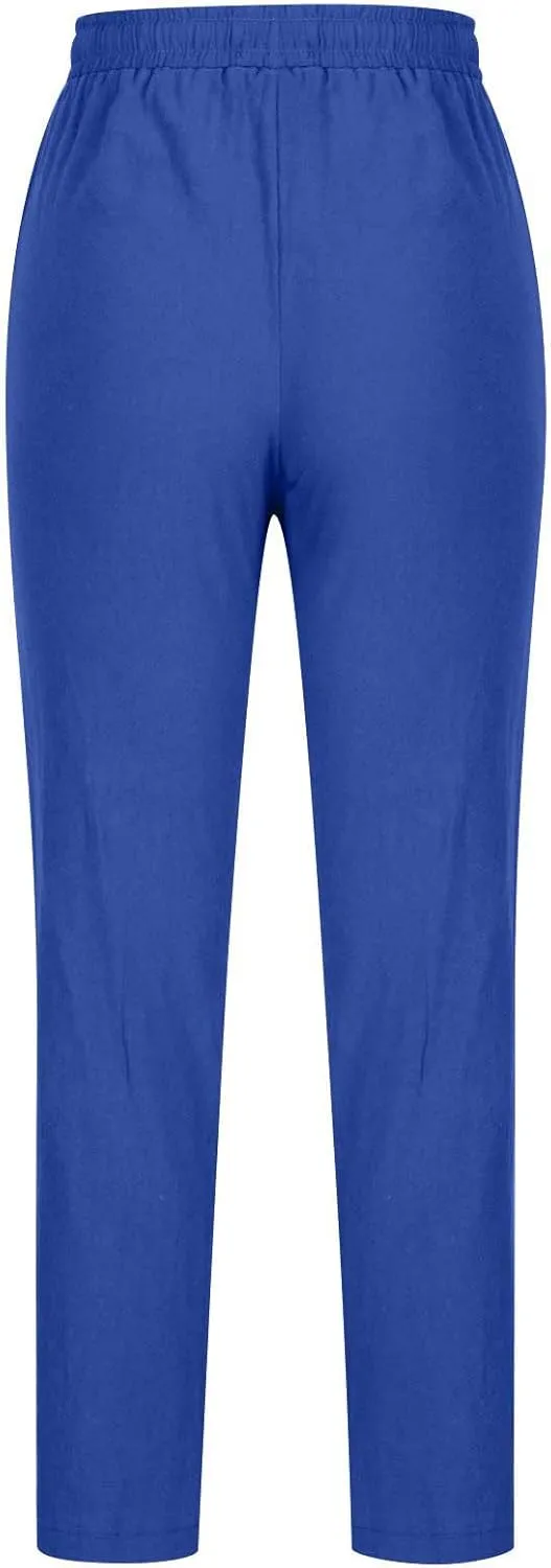 Firzero Womens Pants Summer Casual Cotton Linen Pants 2024 Trendy Solid Drawstring Long Pants Straight Leg Lounge Trousers