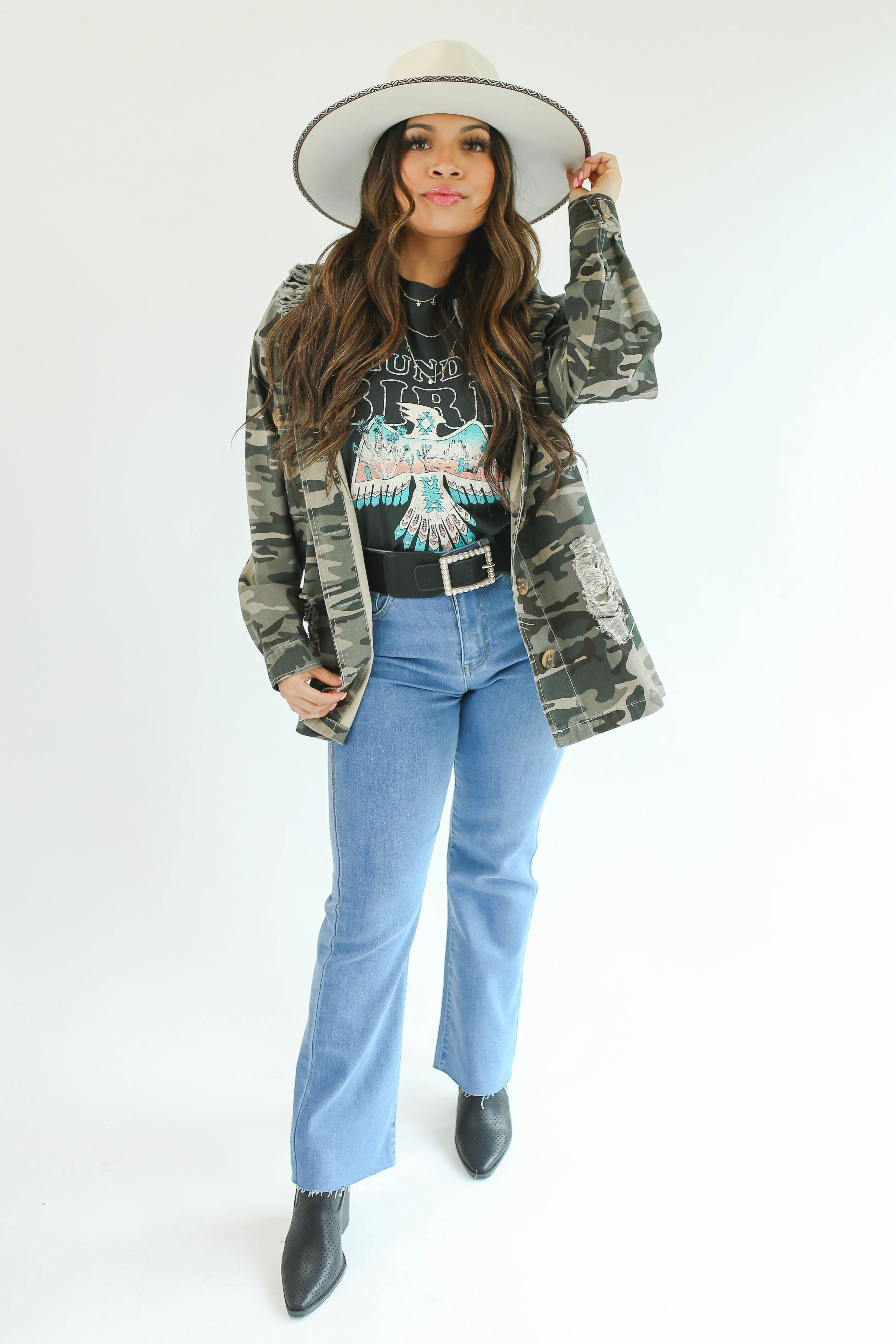 Flirty In Camo Shacket In Green