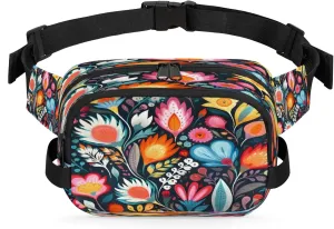 Floral Fiesta Waterproof Unisex Square Fanny Pack, Adjustable Waist Bag with Pockets, Sturdy Lightweight Crossbody Bag for Travel, Running, Hiking (9x6.1x2.5 Inches)