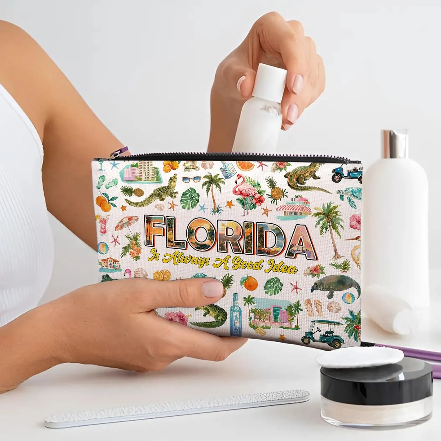 Florida Makeup Bag, Florida Gifts For Women Friends, Vacation Souvenirs Makeup Pouch, Travel Toiletry Bag With Zipper, Birthday Anniversary Christmas Gifts For Best Friend Bestie Her