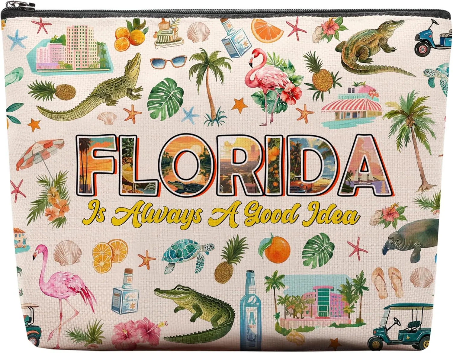Florida Makeup Bag, Florida Gifts For Women Friends, Vacation Souvenirs Makeup Pouch, Travel Toiletry Bag With Zipper, Birthday Anniversary Christmas Gifts For Best Friend Bestie Her