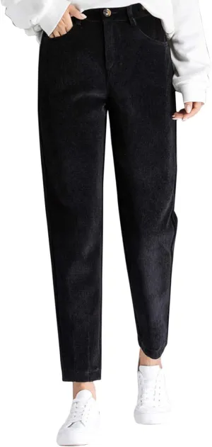 Flygo Womens High Waisted Tapered Corduroy Harem Pants Trousers