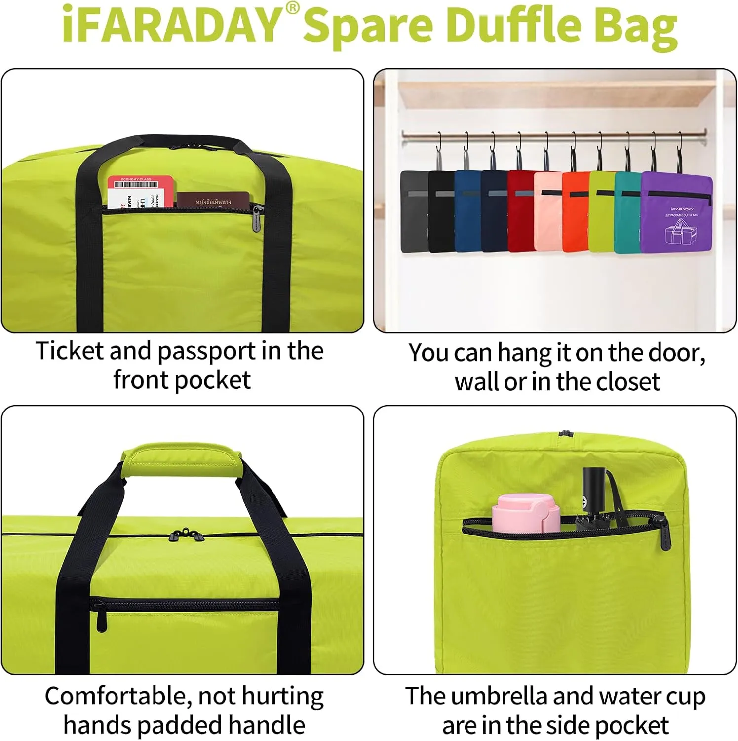 Foldable Duffel Bag 35L Small Luggage Bag Lightweight for Travel Gym Sport-Light Green