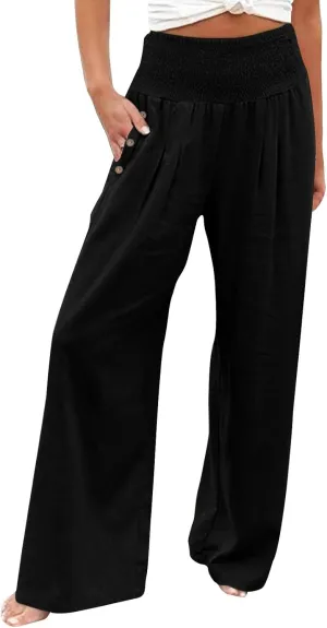 FZVYD Tummy Control Women High Waist Lounge Pants Casual Wide Leg Boho Trouser 2025 Summer Drawstring Sweatpants with Pocket