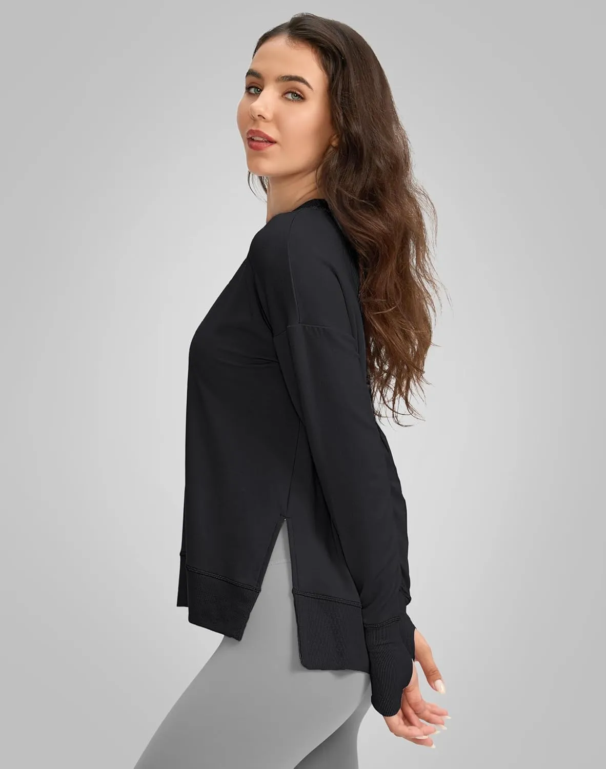 G Gradual Sweatshirt for Women Buttery Soft Yoga Tops Crewneck Modal Pullover Shirts Side Slit Thumb Holes