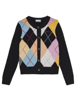 Ganni Harlequin Wool Mix Knit Cardigan