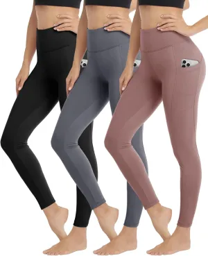 GAYHAY 3 Pack Leggings with Pockets for Women - High Waisted Tummy Control Soft Workout Gym Black Yoga Pants