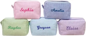 Generic Personalized Seersucker Cosmetic Bag, Monogrammed Toiletry Bag, Bridal gift, Baby gift, Birthday Bag, Bridesmaid Makeup Bag, Cosmetic Pouch, vb-c1