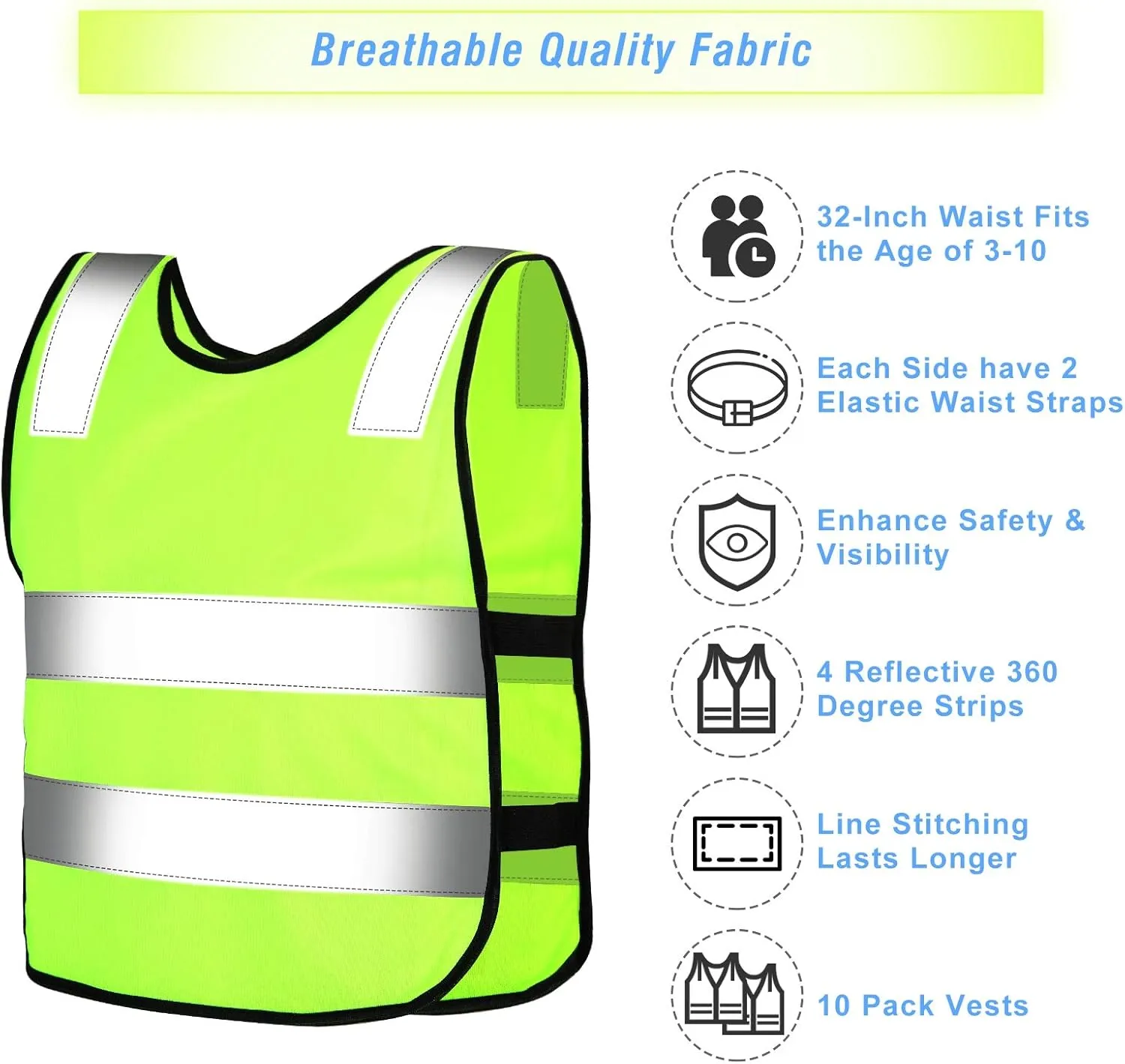 Geyoga Kids Reflective Vest Child Safety Visibility Vest for Cycling Skiing