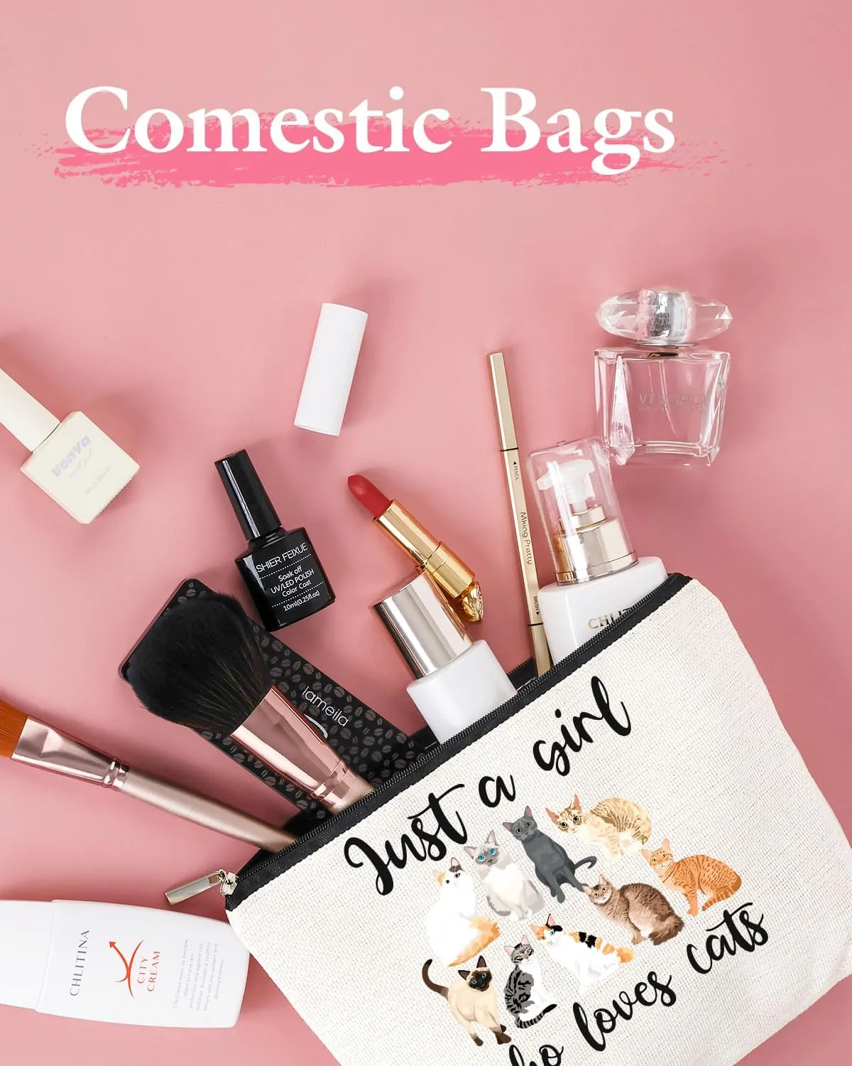 Gift for Best Friends Woman Female - Cosmetic Make Up Pouch Travel Toiletry Case with Trendy Cat Aesthetic Design for Teen s Birthday Going-away Coworker