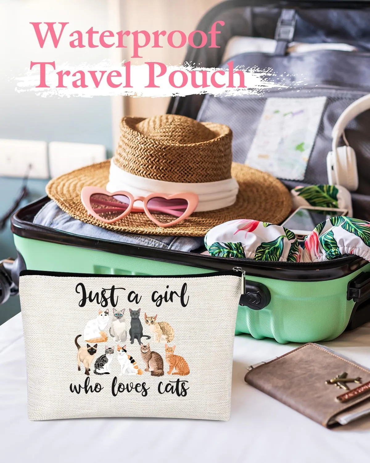 Gift for Best Friends Woman Female - Cosmetic Make Up Pouch Travel Toiletry Case with Trendy Cat Aesthetic Design for Teen s Birthday Going-away Coworker