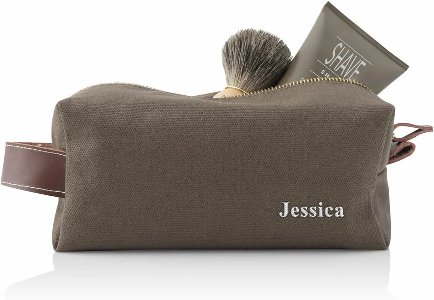 GiftsForYouNow Embroidered Name Light Brown Personalized Dopp Kit, Canvas Material, Custom Toiletry Bag