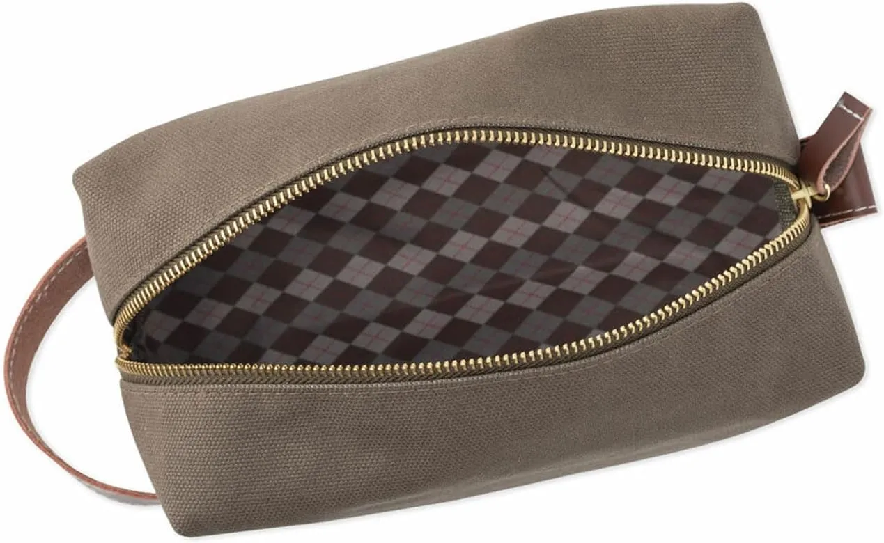 GiftsForYouNow Embroidered Name Light Brown Personalized Dopp Kit, Canvas Material, Custom Toiletry Bag
