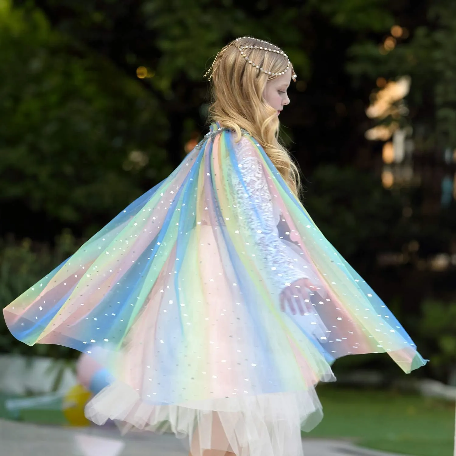 Girls LED Light Up Princess Cape With Glow Necklace Crown and Glow Scepter