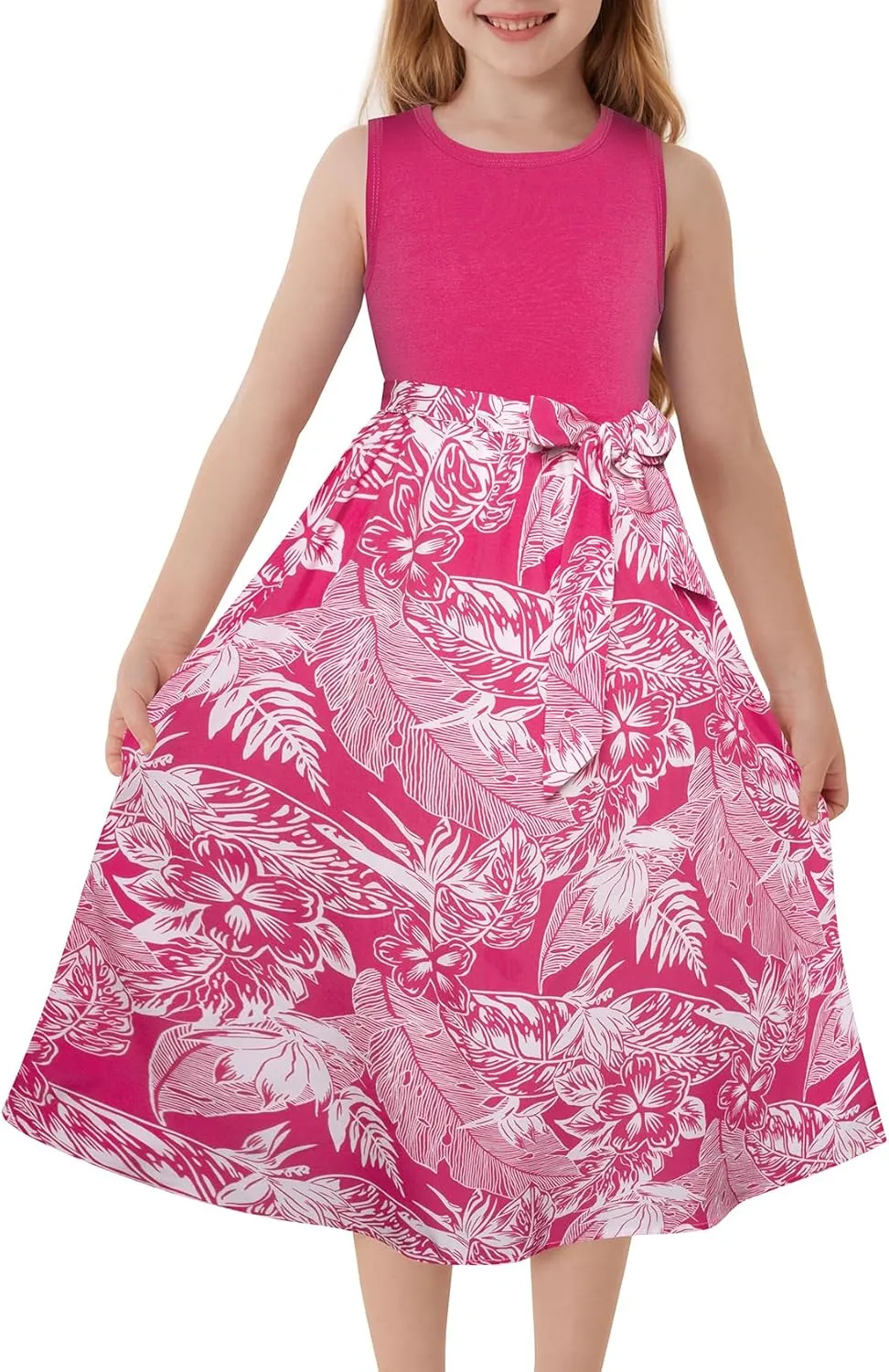 GRACE KARIN Girls Summer Dress for Teen Girls Floral Sleeveless Casual Sundress Midi Flowy Dress with Pocket Size 5-12