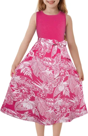 GRACE KARIN Girls Summer Dress for Teen Girls Floral Sleeveless Casual Sundress Midi Flowy Dress with Pocket Size 5-12