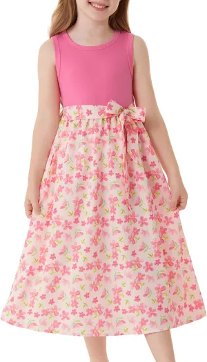 GRACE KARIN Girls Summer Dress for Teen Girls Floral Sleeveless Casual Sundress Midi Flowy Dress with Pocket Size 5-12